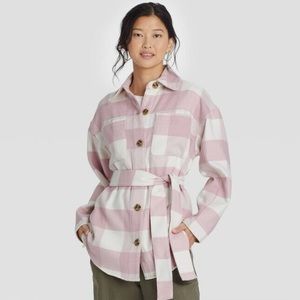 A new day pink flannel jacket top with belt